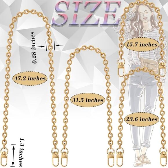4-Piece Chain Strap Set for Handbags – Multi-Length Replacement Straps - Picture 5 of 6